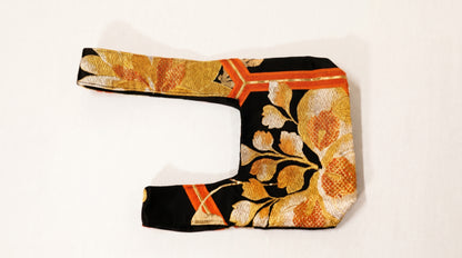 Japanese Ceremonial Silk Knot Bag – The Kikkō no Hana, Kiku and Kikkō Lattice in Black and Vermillion