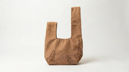 Japanese Ceremonial Silk Knot Bag – The Aki no Eda, Leaf Sprigs in Camel and Russet