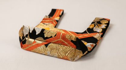Japanese Ceremonial Silk Knot Bag – The Kikkō no Hana, Kiku and Kikkō Lattice in Black and Vermillion