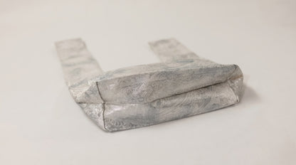 Japanese Ceremonial Silk Knot Bag – The Gin no Ame, Silver Karakusa Damask in Platinum Silver