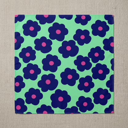 Cotton Furoshiki – The Pop Bloom, Cobalt Flowers in Mint