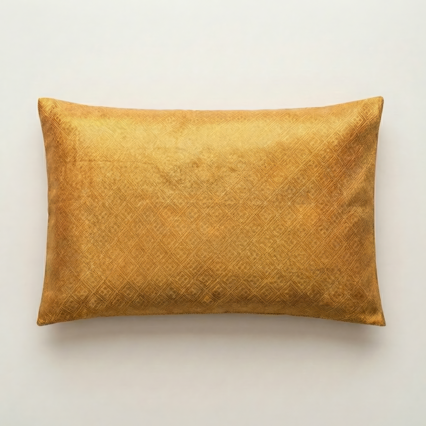 Japanese ceremonial silk lumbar pillow with hishi diamond lattice in pure gold — Renaras atelier