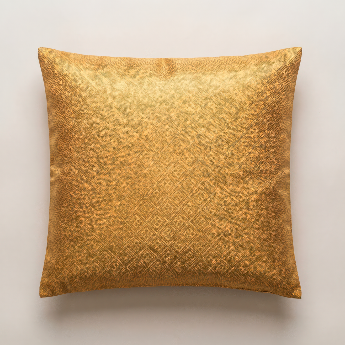 Japanese ceremonial silk lumbar pillow with hishi diamond lattice in pure gold — Renaras atelier