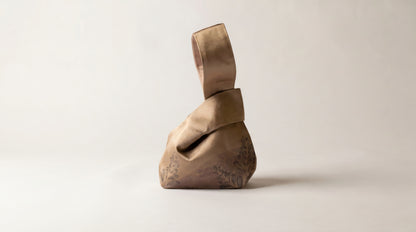 Japanese Ceremonial Silk Knot Bag – The Aki no Eda, Leaf Sprigs in Camel and Russet