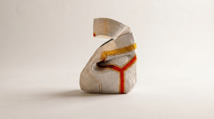 Japanese Ceremonial Silk Knot Bag – The Yamamichi, Chevron and Kikkō Damask in Ivory and Scarlet