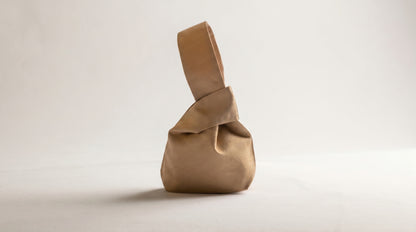 Japanese Ceremonial Silk Knot Bag – The Sude no Iro, Plain Tonal Silk in Biscuit Tan