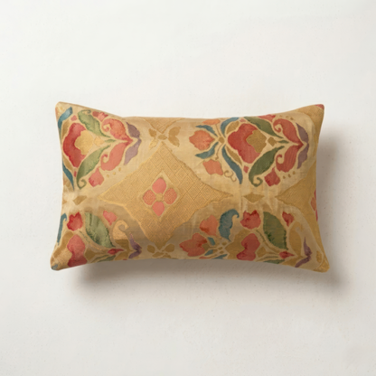 Japanese ceremonial silk lumbar pillow with hōsōge treasure flower in gold and multicolour — Renaras atelier