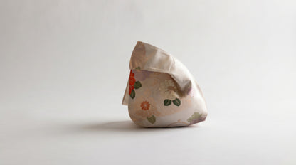 Japanese Ceremonial Silk Knot Bag – The Hana no Tegami, Kiku and Peonies in Cream and Marigold