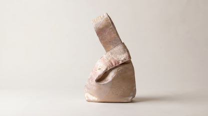 Japanese Ceremonial Silk Knot Bag – The Yume no Kasumi, Karakusa Damask in Blush and Copper