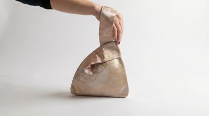 Japanese Ceremonial Silk Knot Bag – The Ōgi to Hana, Patchwork of Classical Motifs in Cream and Dusty Pastels