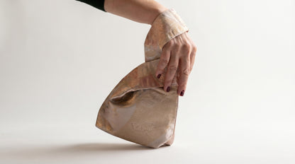 Japanese Ceremonial Silk Knot Bag – The Yume no Kasumi, Karakusa Damask in Blush and Copper