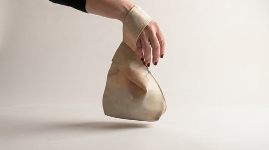 Japanese Ceremonial Silk Knot Bag – The Kasumi no Hi, Plant-Dyed Tonal Field in Camel and Olive