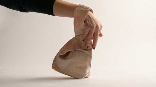 Japanese Ceremonial Silk Knot Bag – The Yume no Kasumi, Karakusa Damask in Blush and Copper