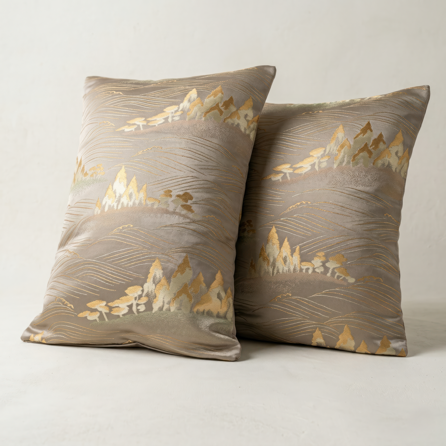 The Matsukaze Field — Vintage Japanese Obi Silk Lumbar Pillow
