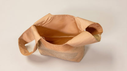 Japanese Ceremonial Silk Knot Bag – The Kasumi no Hi, Plant-Dyed Tonal Field in Camel and Olive