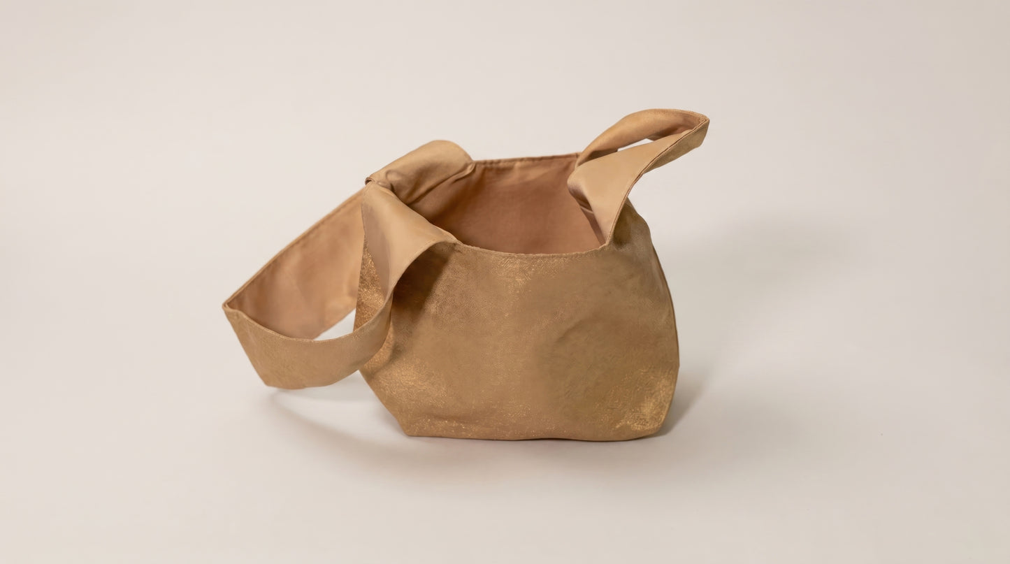 Japanese Ceremonial Silk Knot Bag – The Sude no Iro, Plain Tonal Silk in Biscuit Tan