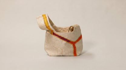Japanese Ceremonial Silk Knot Bag – The Yamamichi, Chevron and Kikkō Damask in Ivory and Scarlet