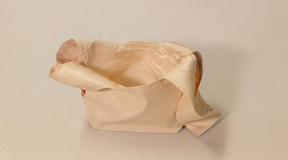 Japanese Ceremonial Silk Knot Bag – The Hana no Tegami, Kiku and Peonies in Cream and Marigold