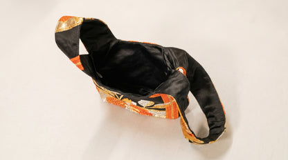 Japanese Ceremonial Silk Knot Bag – The Kikkō no Hana, Kiku and Kikkō Lattice in Black and Vermillion