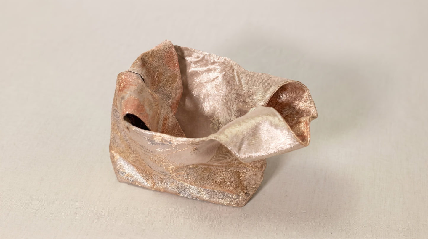 Japanese Ceremonial Silk Knot Bag – The Ōgi to Hana, Patchwork of Classical Motifs in Cream and Dusty Pastels