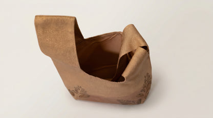Japanese Ceremonial Silk Knot Bag – The Aki no Eda, Leaf Sprigs in Camel and Russet