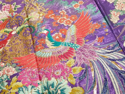 Japanese ceremonial silk Uchikake with phoenix in pink-to-purple ombré — Renaras atelier
