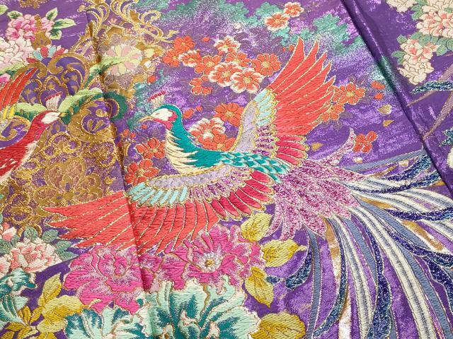 Japanese ceremonial silk Uchikake with phoenix in pink-to-purple ombré — Renaras atelier
