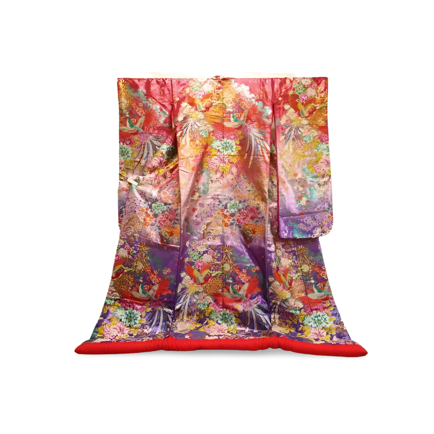 Japanese ceremonial silk Uchikake with phoenix in pink-to-purple ombré — Renaras atelier