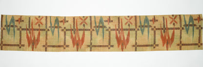 Japanese ceremonial linen table runner with kasuri-ikat grid in kinari and ochre — Renaras atelier