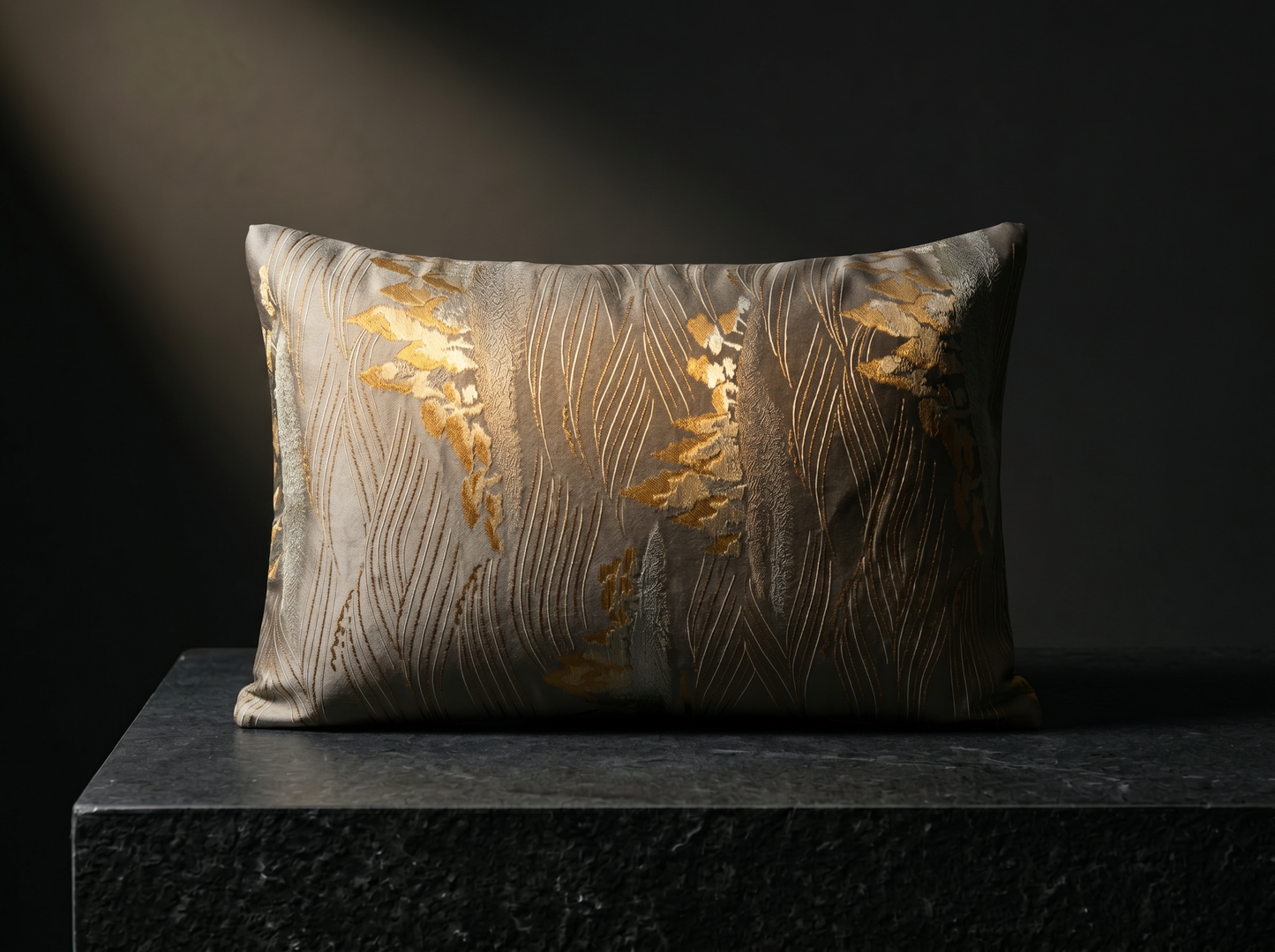 The Matsukaze Field — Vintage Japanese Obi Silk Lumbar Pillow