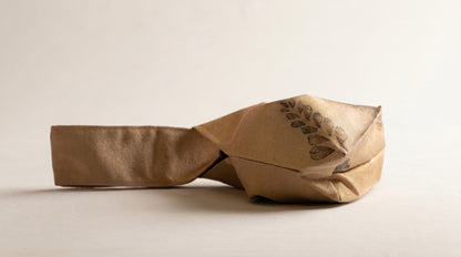 Japanese Ceremonial Silk Knot Bag – The Aki no Eda, Leaf Sprigs in Camel and Russet