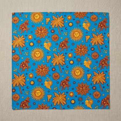 Cotton Furoshiki – The Folk Sun, Suns and Lions in Bright Blue